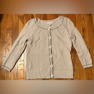 Ann Taylor LOFT Cardigan Sweater Large L Beige Button Front Knit Cotton Blend